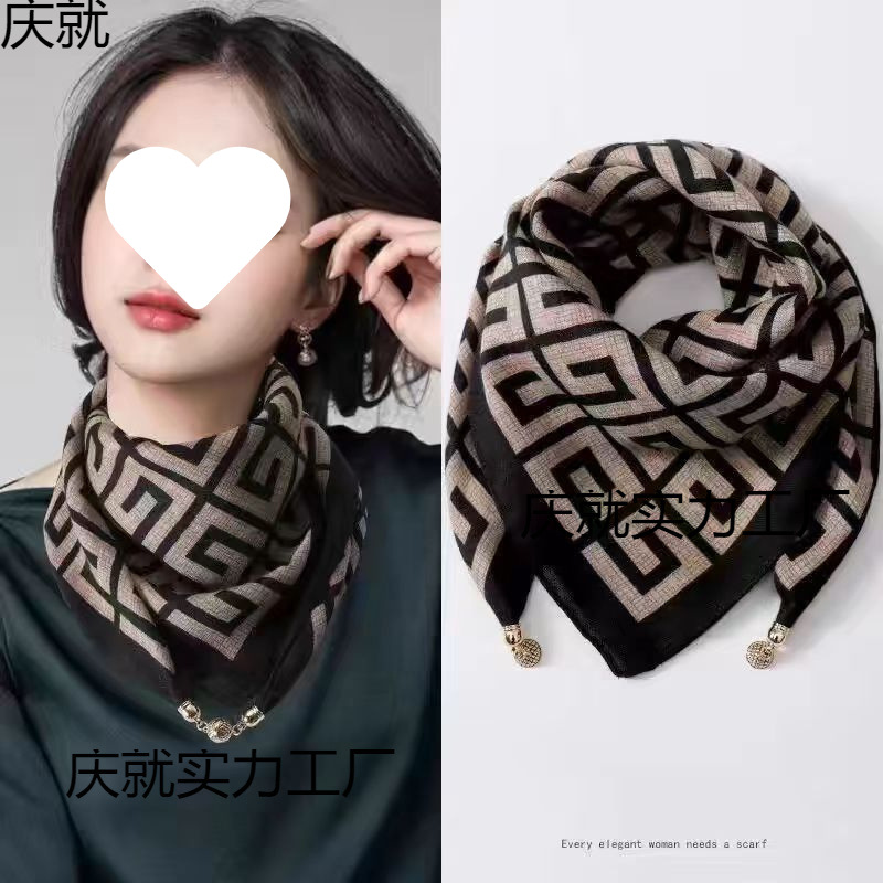 小磁吸扣方巾围脖秋冬时尚保暖韩版装饰女士围巾丝巾百搭新款防寒