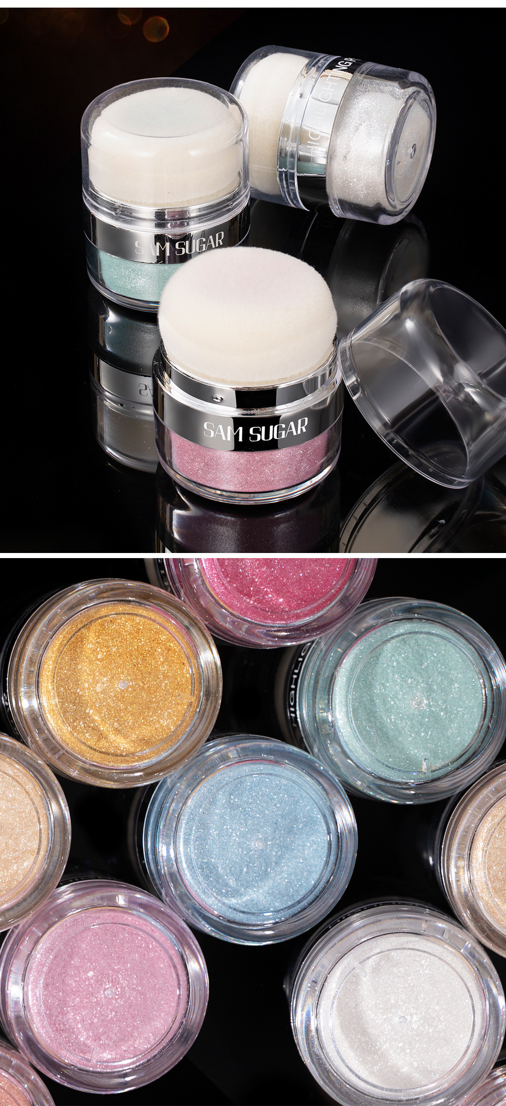 SAM SUGAR Cushion Highlighter Glitter Multi-functional Three-dimensional Contouring and Brightening Pearlescent Eyeshadow Body Pat Powder undefined
