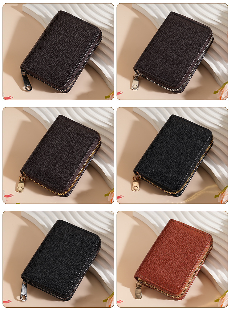 Pu Leather Lining Material Women's Stripe Plaid Solid Color Pu Leather Zipper Card Holders