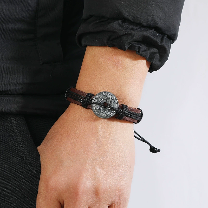庞克 Woven metal retro leather bracelet handmade, accessory, direct factory sales, wholesale