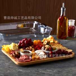 跨境熟食板厨房用品带透明盖水果牛排糕点托盘多格木制奶酪切菜板