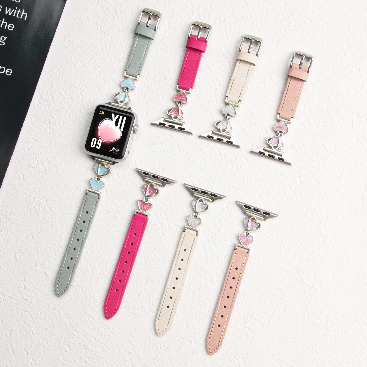 Suitable for Iwatchs10 Generation New Apple Watch S9 Heart Metal Leather Applewatch8 Female Watch Strap