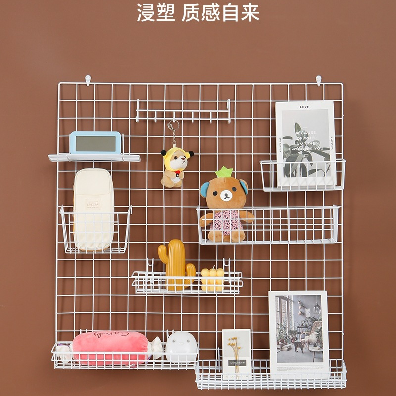 白色铁丝网格网片铁网超市货架铁艺格子网幼儿园照片墙展示置物架|undefined