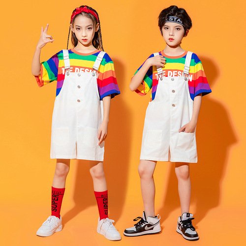 Kindergarten Children's Day Performance Outfit: Adorable Suspender Pants for Choir Dance, Perfect for Elementary School Cheerleading Performances—Summer Edition