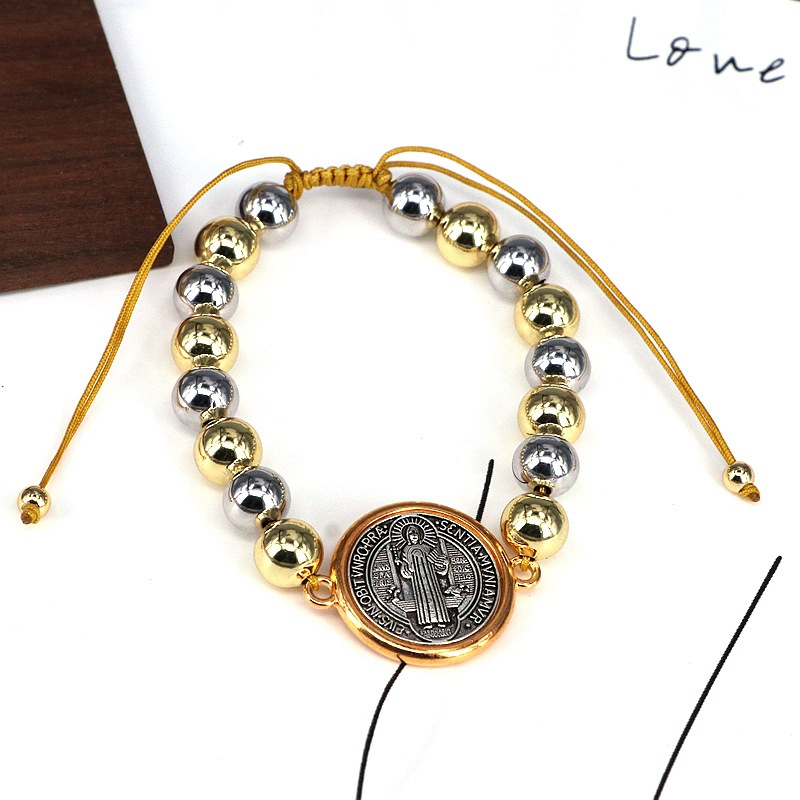 Human, Saint Benedict Pattern Wholesale Jewelry Casual Vintage Style Religion Human Saint Benedict Copper Gold Plated Beaded Bracelets