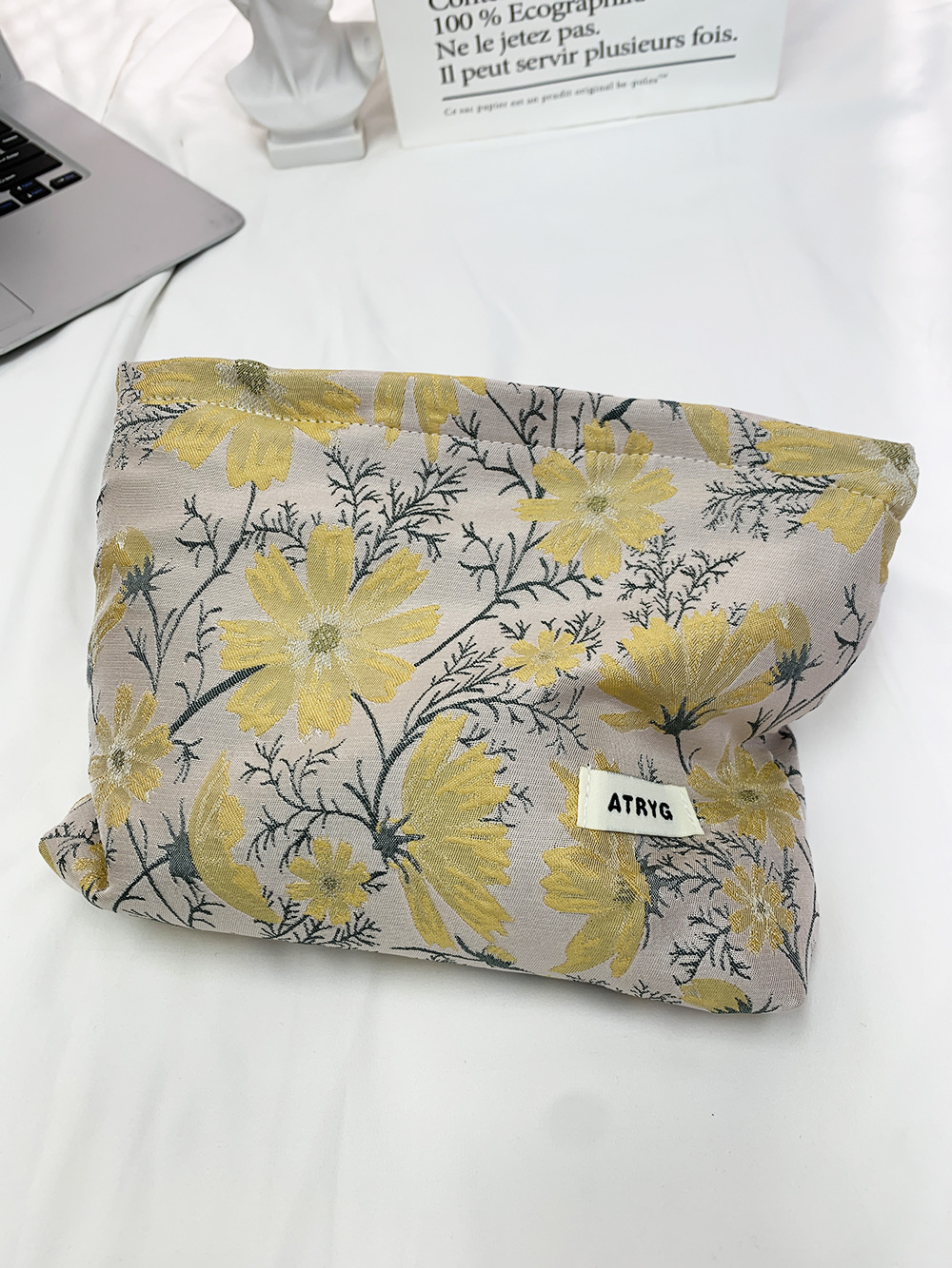 Bolsa de maquillaje una gran cantidad de flores Jacquard tejido Jacquard bolsa de almacenamiento de productos de cuidado de la piel de viaje bolsa de maquillaje portátil