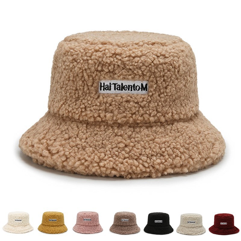 2023 Autumn/Winter Hat Lambswool Bucket Hat Unisex Versatile Internet Celebrity Teddy Fleece Fisherman Hat Women's Plush Light Luxury Style