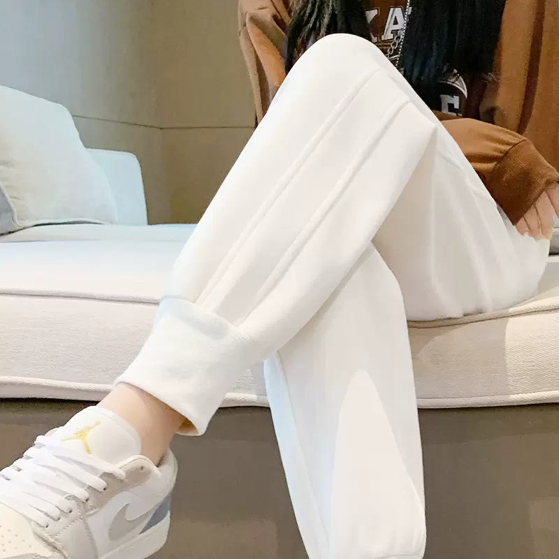 纯白色运动裤女宽松束脚显瘦哈伦休闲裤春秋薄款ins潮九分卫裤女