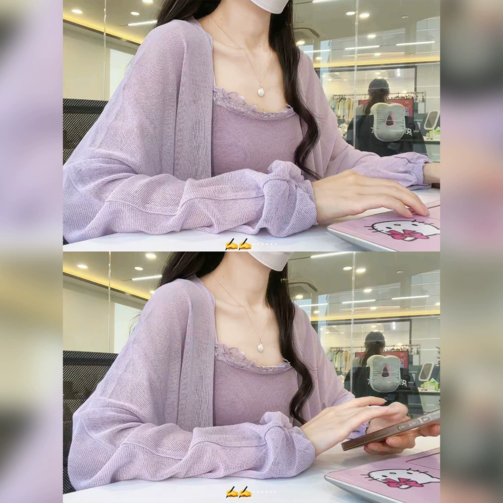 Фиолетовый тонкий внешний шелковый солнцезащитный кардиган женский 2025 летний новый уникальный супер красивый нежный уменьшенный топ