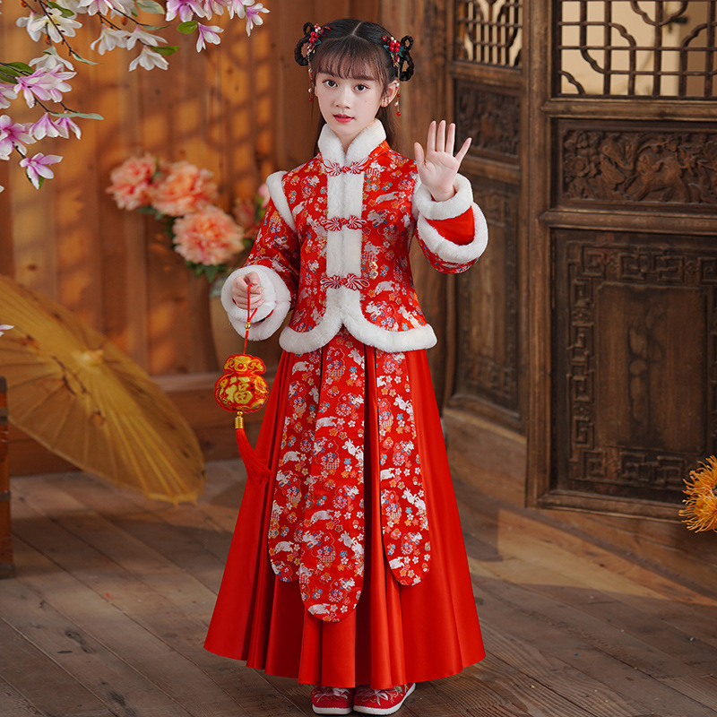 儿童汉服女童拜年服套装2025冬装中国风古装女孩公主裙唐装新中式