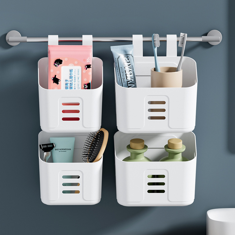 Kitchen and bathroom small hanging basket, bathroom storage rack, wall-mounted plastic hanging bathroom storage basket for dormitory