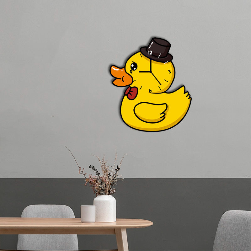 小黄鸭子卡通挂钟创意个性挂墙装饰静音钟表儿童房幼儿园客厅壁钟