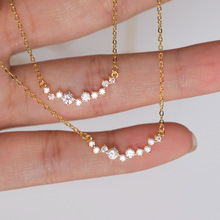 S925纯银镀14K金微笑项链女镶嵌锆石满钻锁骨链时尚百搭吊坠高级