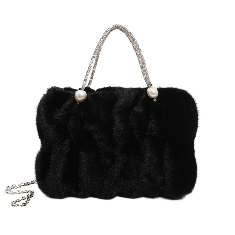 Bolso de mano peludo para mujeres ins versátil nuevo nicho de moda bolso de mochila bolso de nube bolso de cadena pliegue bolso de moda