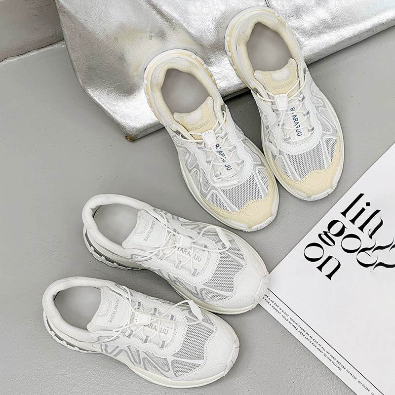 Кожаная немецкая обувь женская летняя новая сетка дышащая папочка обувь модная дикая мягкая подошва маленькая белая обувь