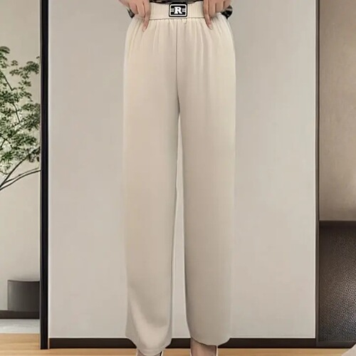Middle-aged and elderly summer straight pants, large size women's pants, high-waist fashionable pants, breathable thin, slimming and temperament casual pants