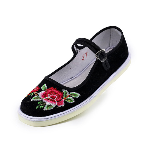 Old Beijing cotton shoes, colorful embroidered women's shoes with cowhide soles, layered bottom cotton shoes for women, anti-slip and wear-resistant work shoes