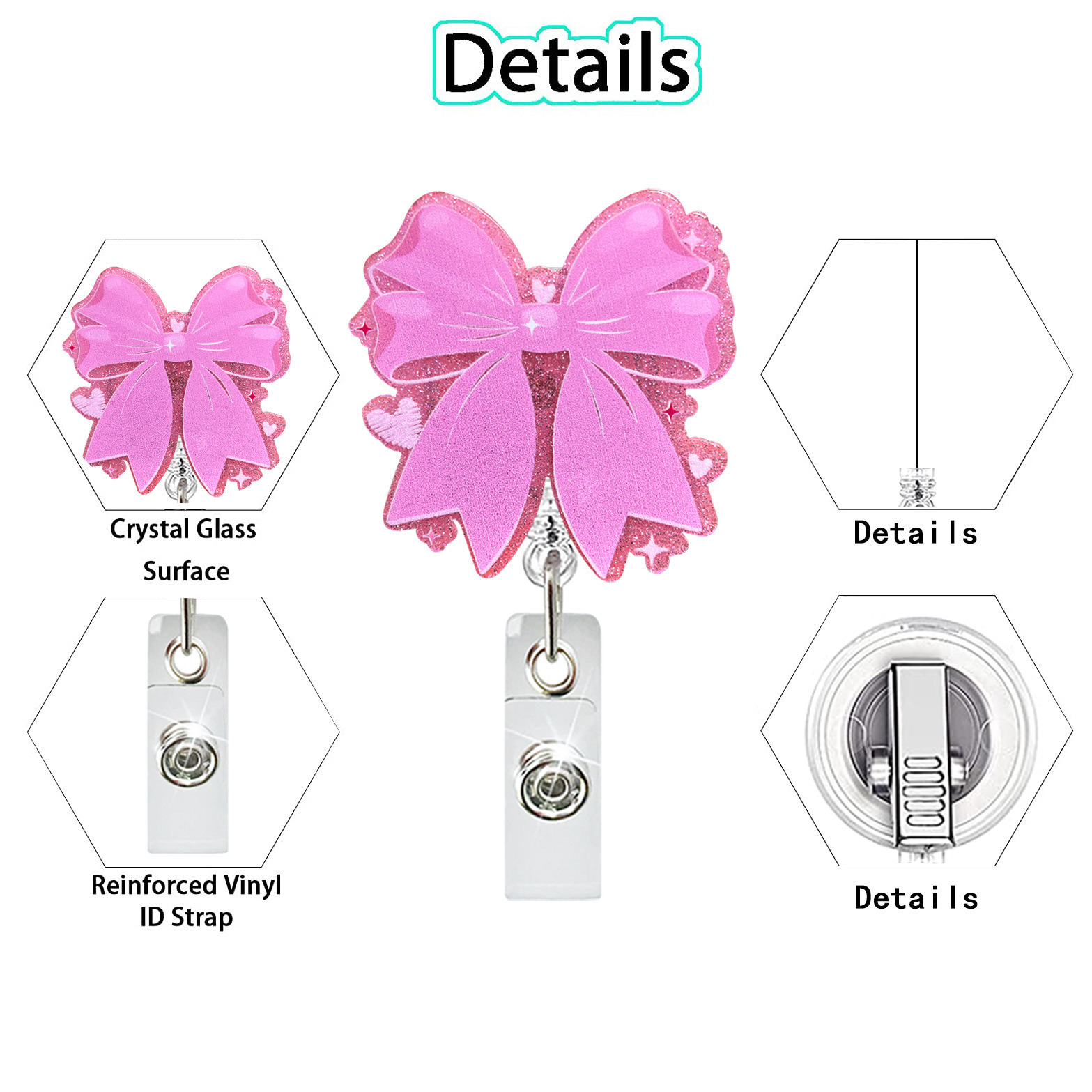 Nuevo estilo acrílico rosa bowknot telescópico y giratorio pergamino de insignia médico para mujer hebilla de identificación fácil de tirar