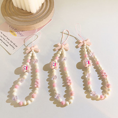 可愛diy兔子小熊鏈條粉色蝴蝶結掛鏈ccd相機吊墜手機殼通用手機鏈