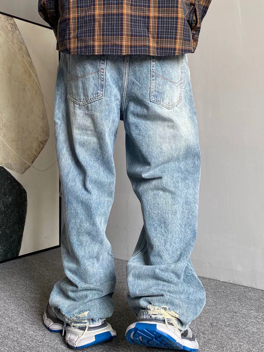 Men's Retro High Waist Dad Jeans Spring Summer Casual Loose Fit Wide Leg Ripped Straight Leg Floor Length_mkmklike.com