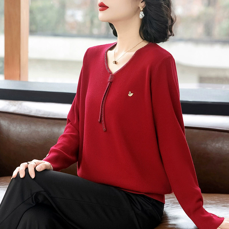 Мама весенняя новая свекровь вязаная нижняя рубашка с длинными рукавами для пожилых женщин свадебный топ новый тонкий свитер