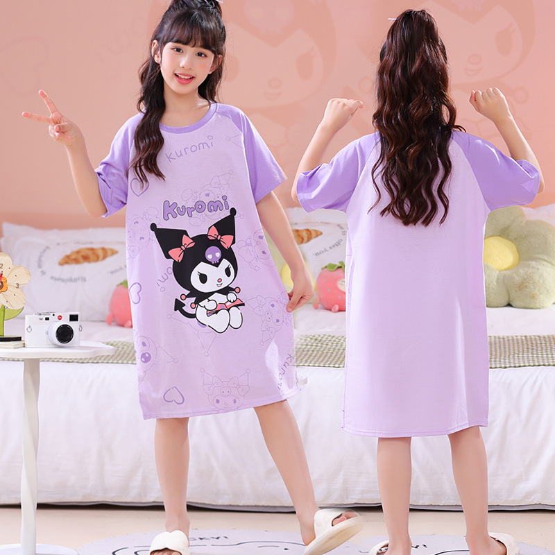 Pijama infantil princesa viento de verano nuevo pijama de niñas mangas cortas fresas oso vestido de dibujos animados ropa para el hogar