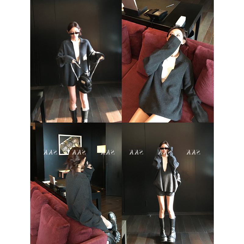 Skk Store 自在起居 松弛感羊毛大V领坑条针织衫短裤休闲套装女秋|undefined