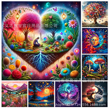 跨境外贸爆款5D钻石画定制代发 卡通风景DIY贴圆钻家居艺术装饰画