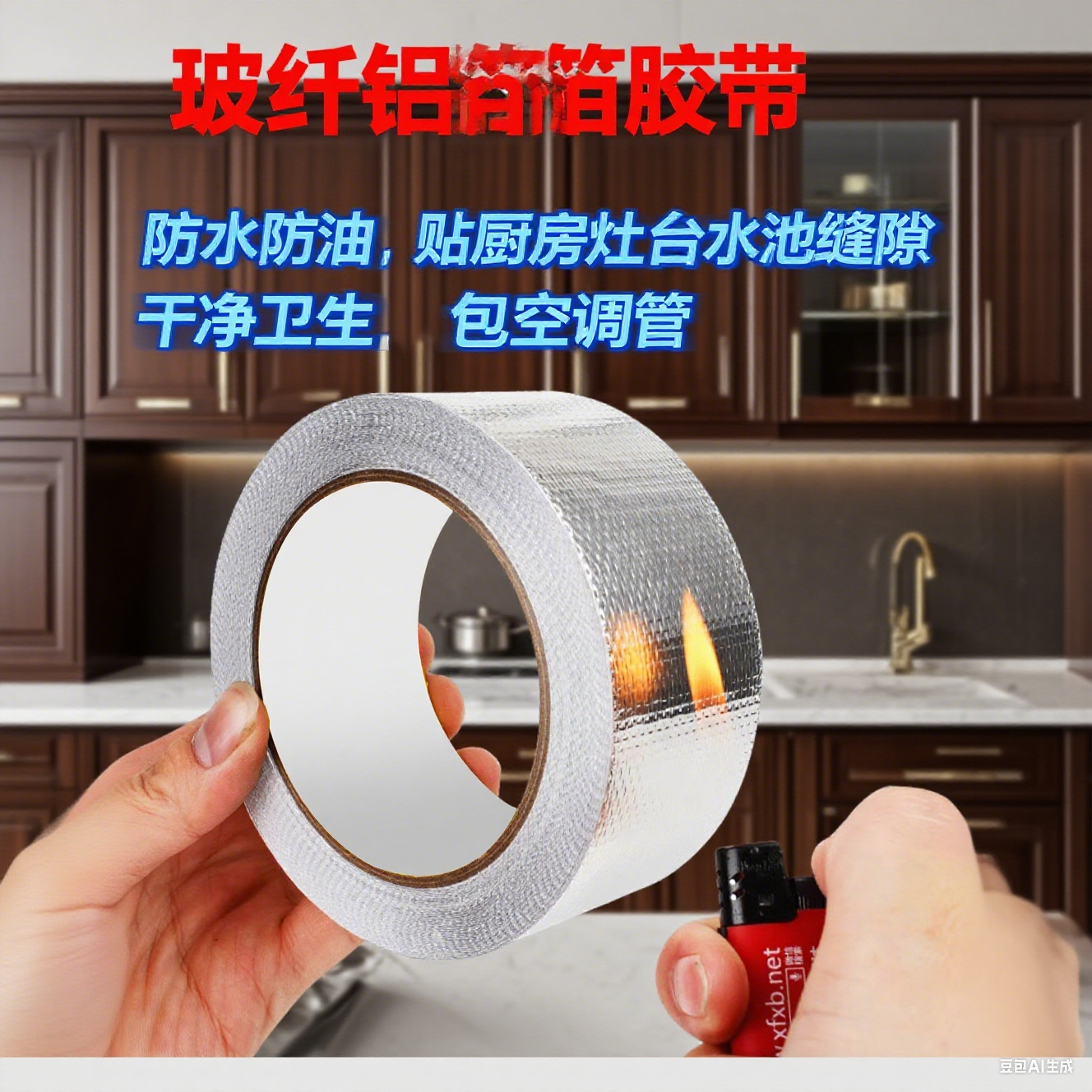 玻纤铝箔油烟机管道包扎密封加厚灶台耐高温铝箔胶带补锅贴热水器