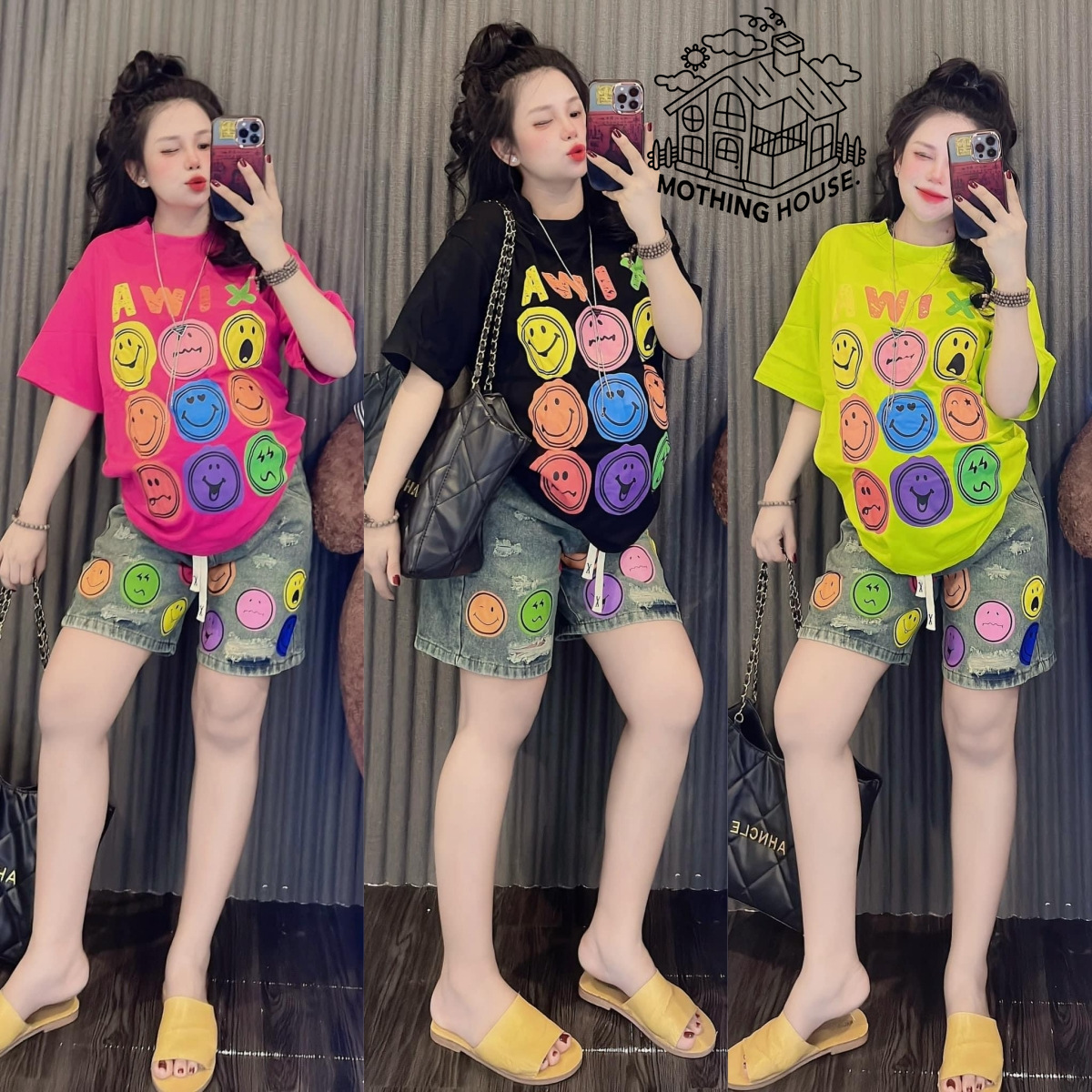 Cross-border Fashion suit Women's Summer Loose Smiley Printed Short-sleeved T-shirt Sports Shorts Casual Two-piece Set Age-reducing