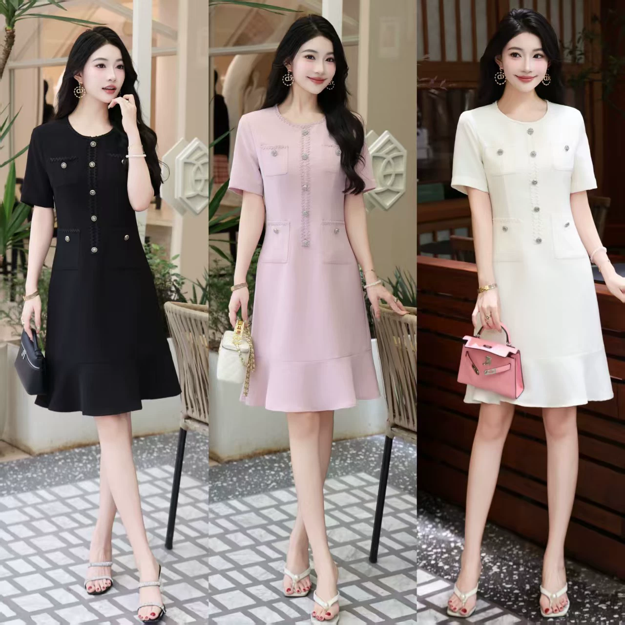 Высококачественное маленькое ароматное платье с круглым вырезом, женское летнее новое высококачественное платье с короткими рукавами и французской юбкой «рыбий хвост», темпераментная рабочая одежда для поездок на работу