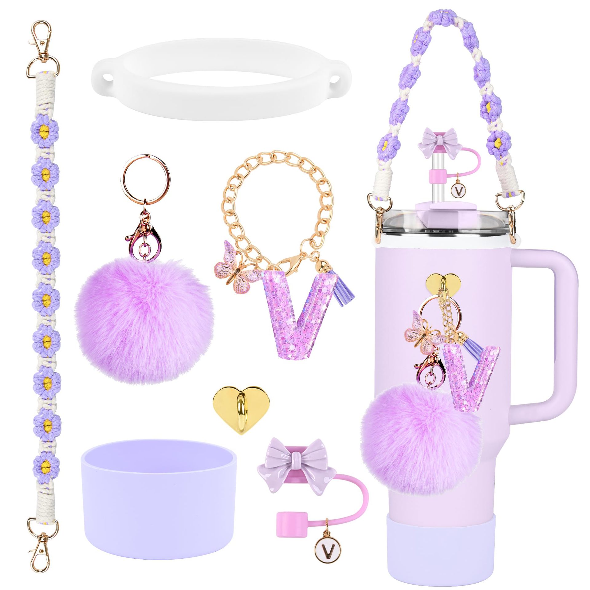 Hot sale Stanley Cup accesorios set 10mm cubierta de paja letras mariposa cadena bola de silicona cubierta de taza