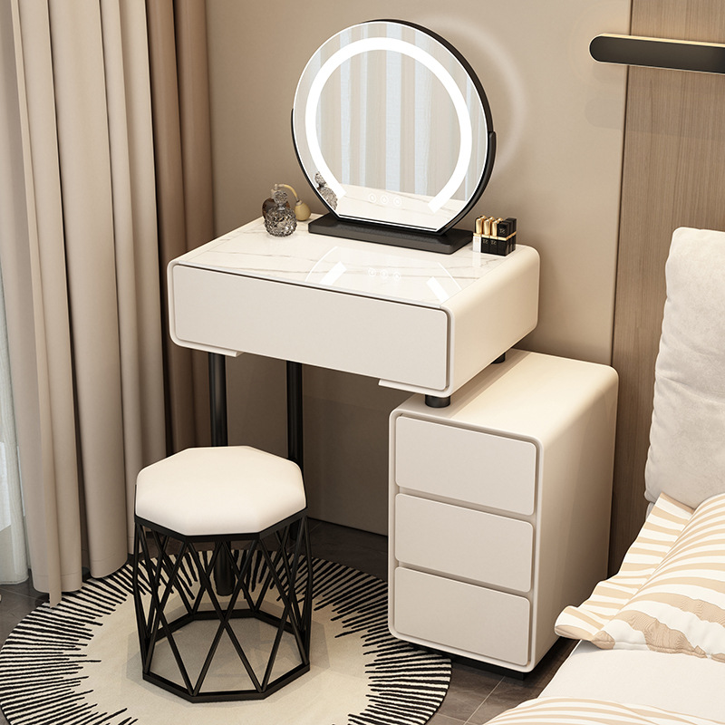 Tocador para el hogar Mesa de pizarra de roca simple con cajones Mesa de tocador de gran capacidad Mueble de almacenamiento junto a la cama Mesa de maquillaje integrada