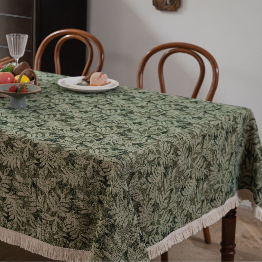 자카드 녹색 수생 식물 흰 수염 식탁보