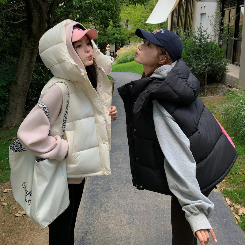 Cross-border cotton vest, 2026 new Korean style, loose-fitting, detachable hood, winter outerwear, thickened and warm vest