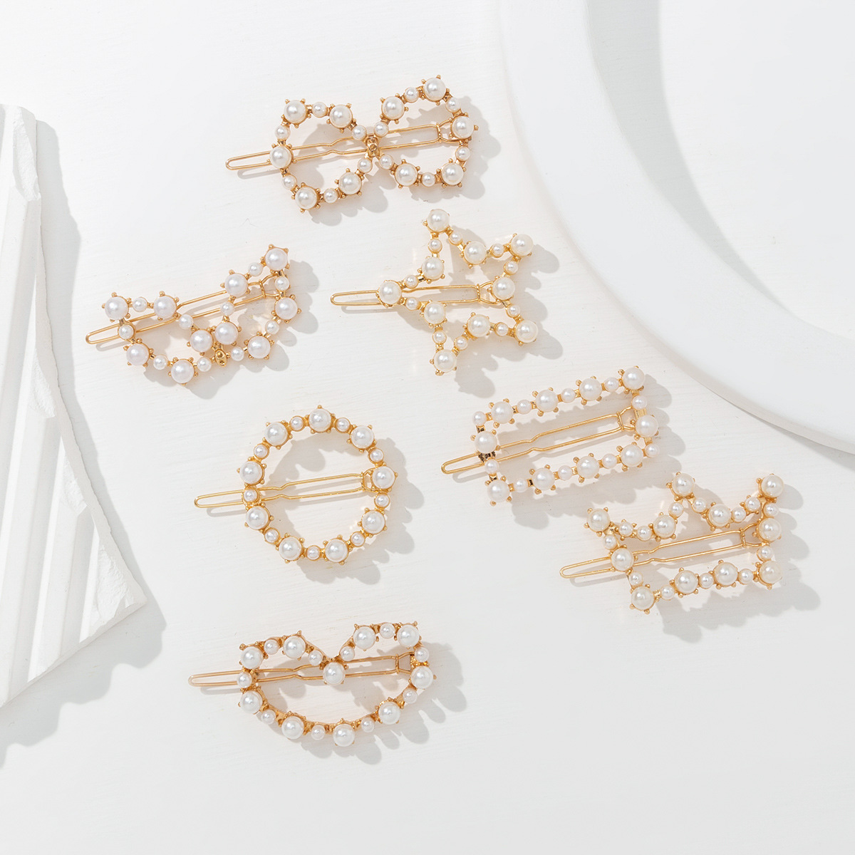 韩版珍珠发夹高仿珍珠边夹刘海夹简约镂空爱心珍珠发饰5角星耳朵