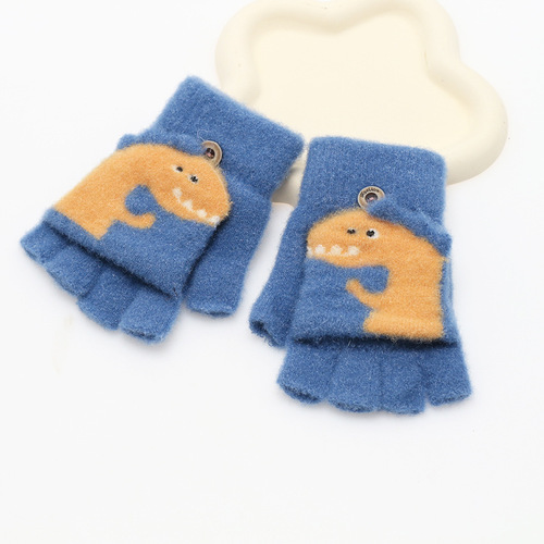 Children's Foldable Mittens Winter Half-Finger Thickened for Boys, Writing Cold Protection, Five-Finger Medium and Large for Girls, Warm and Cute