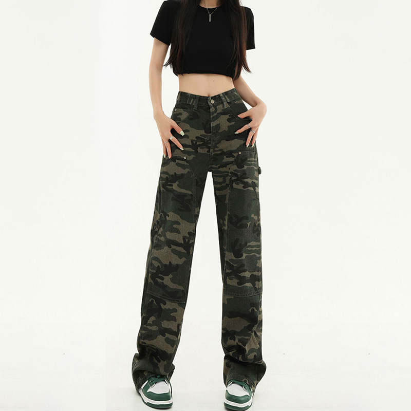 Camouflage Cargo Pants for Women 2026 Spring and Summer New Popular High-Waisted American-Style Straight Narrow Wide-Leg Jeans for Autumn Camouflage Cargo Pants for Women 2026 Spring and Summer New Popular High-Waisted American-Style Straight Narrow Wide-Leg Jeans for Autumn