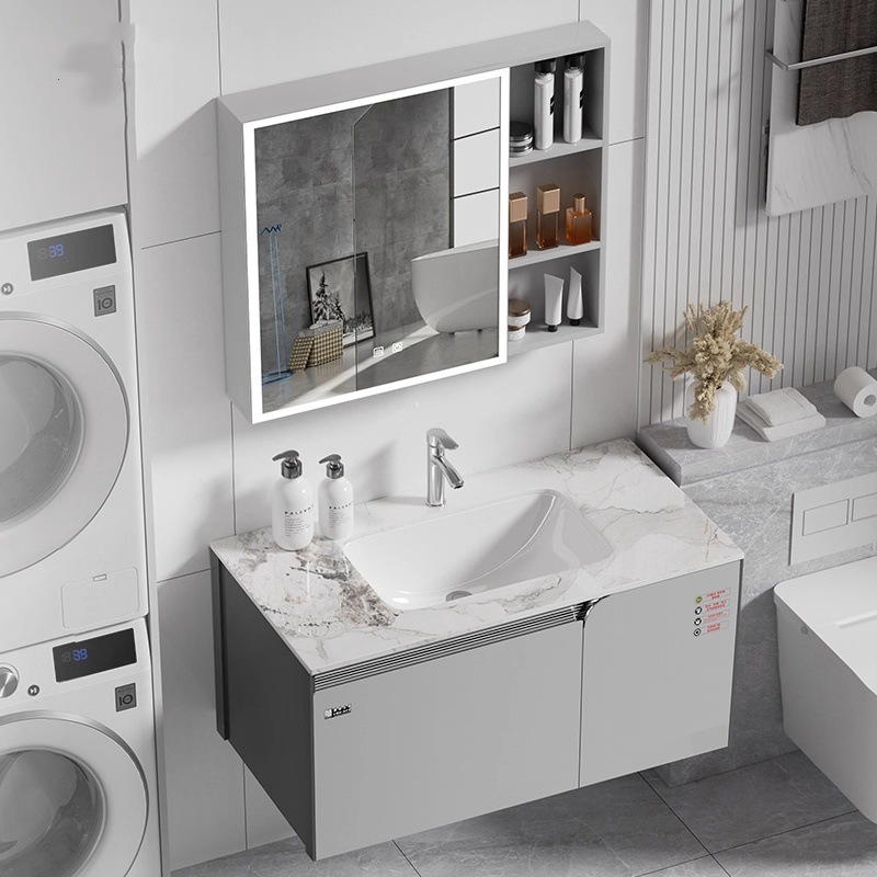 lavabo de acero inoxidable grueso lavabo doméstico simple espacio gabinete de baño de aluminio combinación