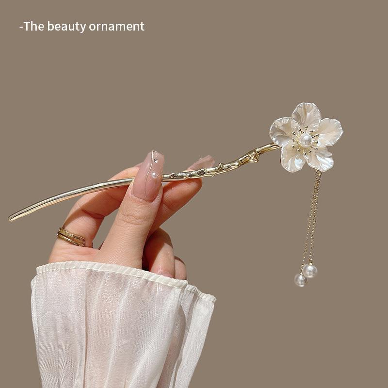 New Chinese Gardenia Metal Hairpin Female Style Ancient Style Pan Hair Hairpin Chinese Style Senior Sense Hanfu Fringe Hair Hairpin_voghion.com