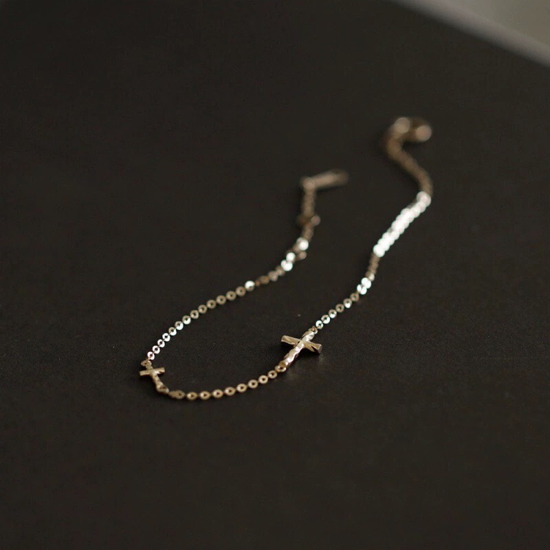 Sterling Silver Plated with 14K Gold Cross Bracelet for Women, Slim and Simple, Niche Design, Exquisite Feel, Korean Style, Ins Style, Wholesale
