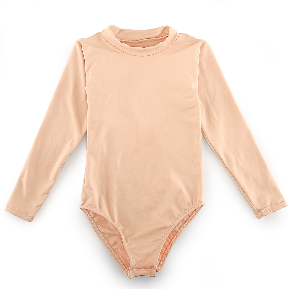 Ropa de fondo de color carne para niños ropa de práctica de baile invisible camisa de fondo para niñas medias gruesas de color de piel con forro polar alto cuello bajo