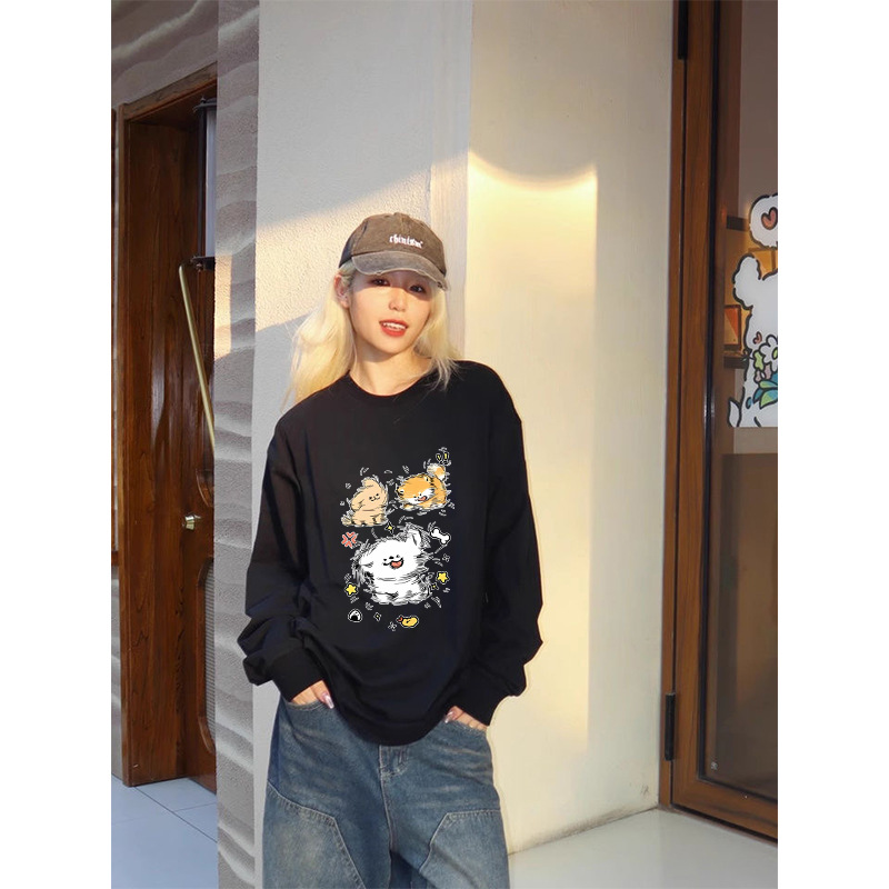 Otoño nueva marca de moda oversize suelta camiseta de mujer de manga larga camiseta multifuncional pareja camiseta de cuello redondo tendencia image 13