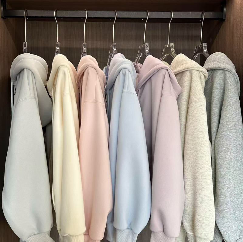 Korean-style thin cotton hooded sweatshirt for petite women, suitable for layering, loose fit, slimming, with zipper, cardigan jacket