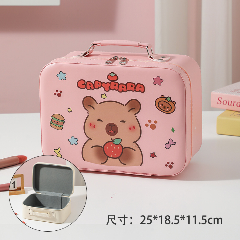 Cartoon Kapibara caja de maquillaje de gran capacidad bolsas de maquillaje portátiles lindas sin espejo caja de regalo