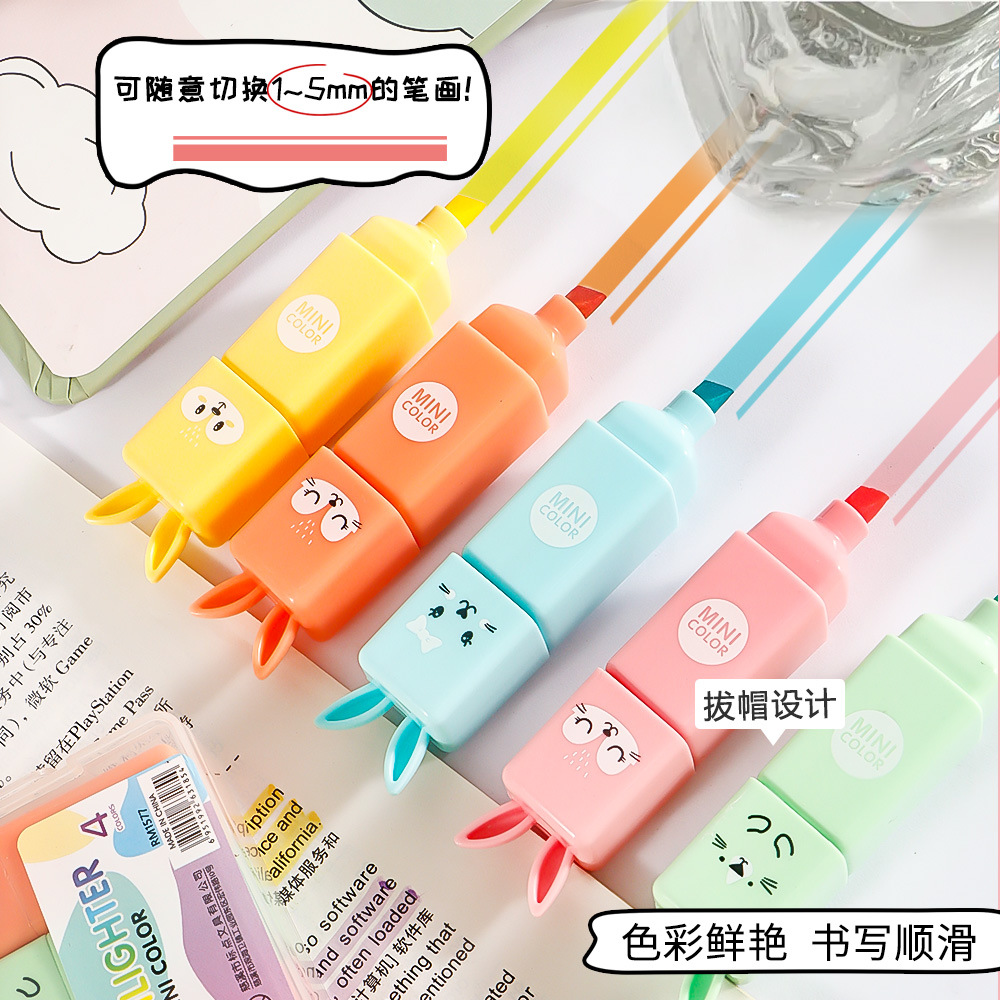 Mini conejo creativo puntero de resaltador de estudiantes cuentas de mano DIY marcador de color macaron puntero de resaltador
