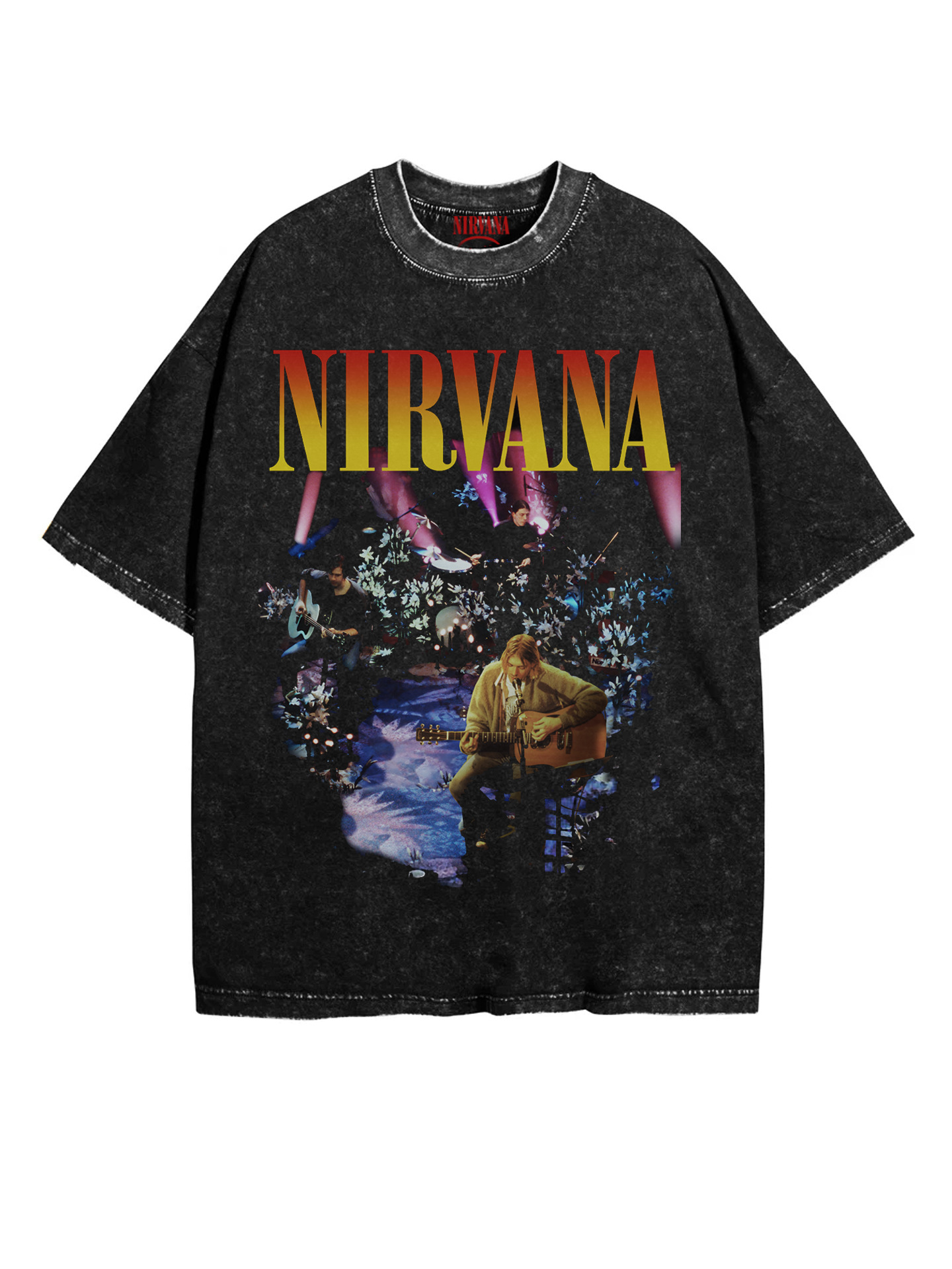 Nirvana banda de rock Nirvana Cobain cocoburn apenado lavado vintage batik camiseta suelta
