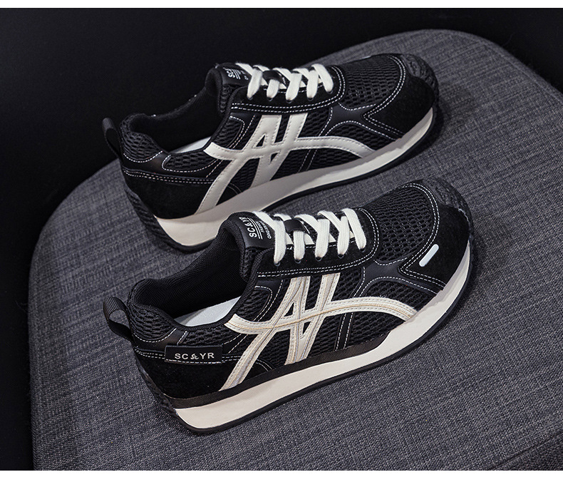 Giày sneaker nữ da thật đế chunky tăng chiều cao phong cách cổ điển — M2912 phẳng màu đỏ, M2912 đáy phẳng màu be, M2912-1 nâng cao bên trong màu be, M2912-1 nâng cao bên trong màu đỏ chi tiết 29