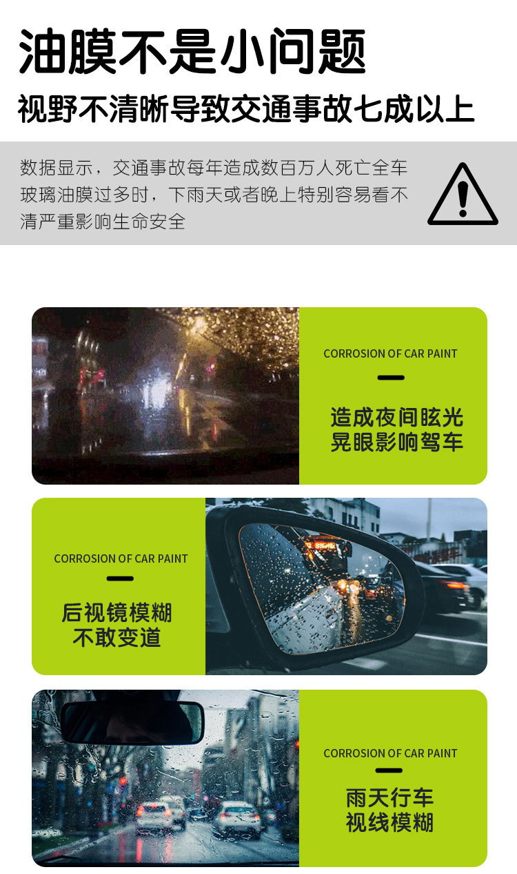 Car windshield oil film cleaner removes rainproof foam from car windows and rearview mirrors, wiper cleaner