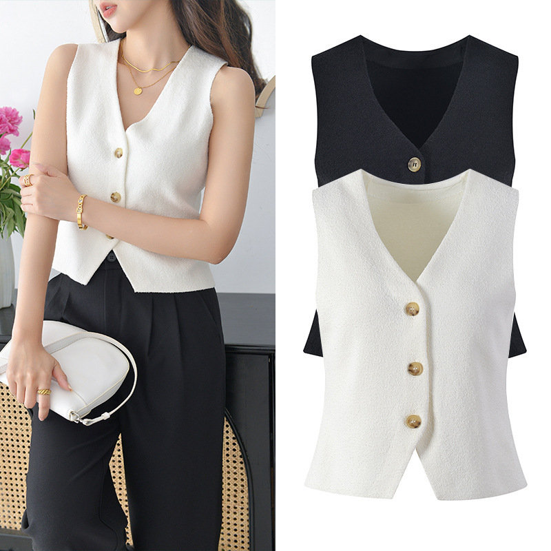 Cos Style Women's Clothing 2023 Spring and Summer New Stylish and Elegant V-Neck Vest Jacket Outerwear Retro Waistcoat